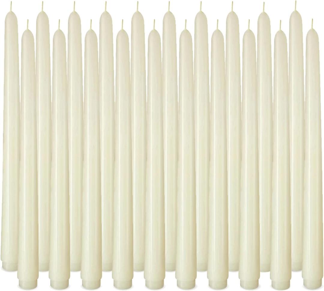20 Pack Ivory Taper Candles, 7-8 Hours Burn Time, Unscented and Smokeless, 4/5 x 10 Inch Dinner Candle Set for Household, Wedding, Party and Home Dcor Candlesticks