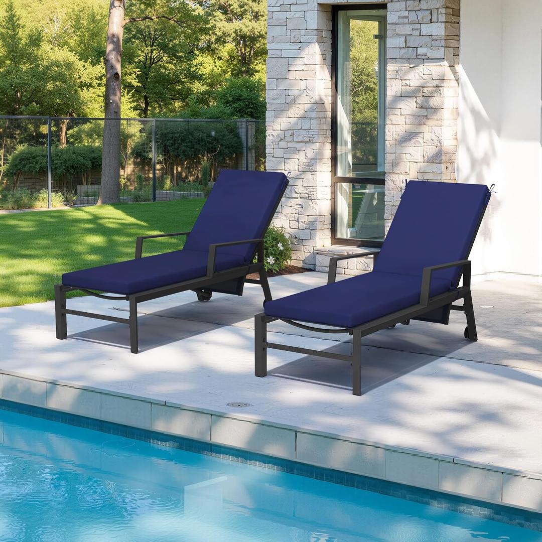 Crestlive Outdoor Chaise Lounge Cushions, 3 Years Fade Resistant Water Resistant Lounge Chair Cushion, 80''L x 23''W, Set of 2, Navy, 2 Pcs|80''l X 23''w
