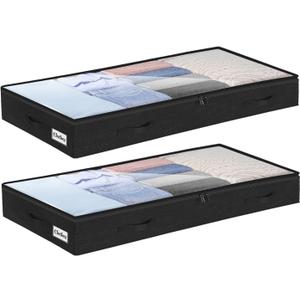 4 Inch Low Profile Under Bed Storage Drawer 2 Pack, Lightweight Underbed Clothes Storage Container Bins with NO STURCTURE, Shallow Storage Bag for Dorm & Home, With Clear Lids & Water-Resistant Fabric