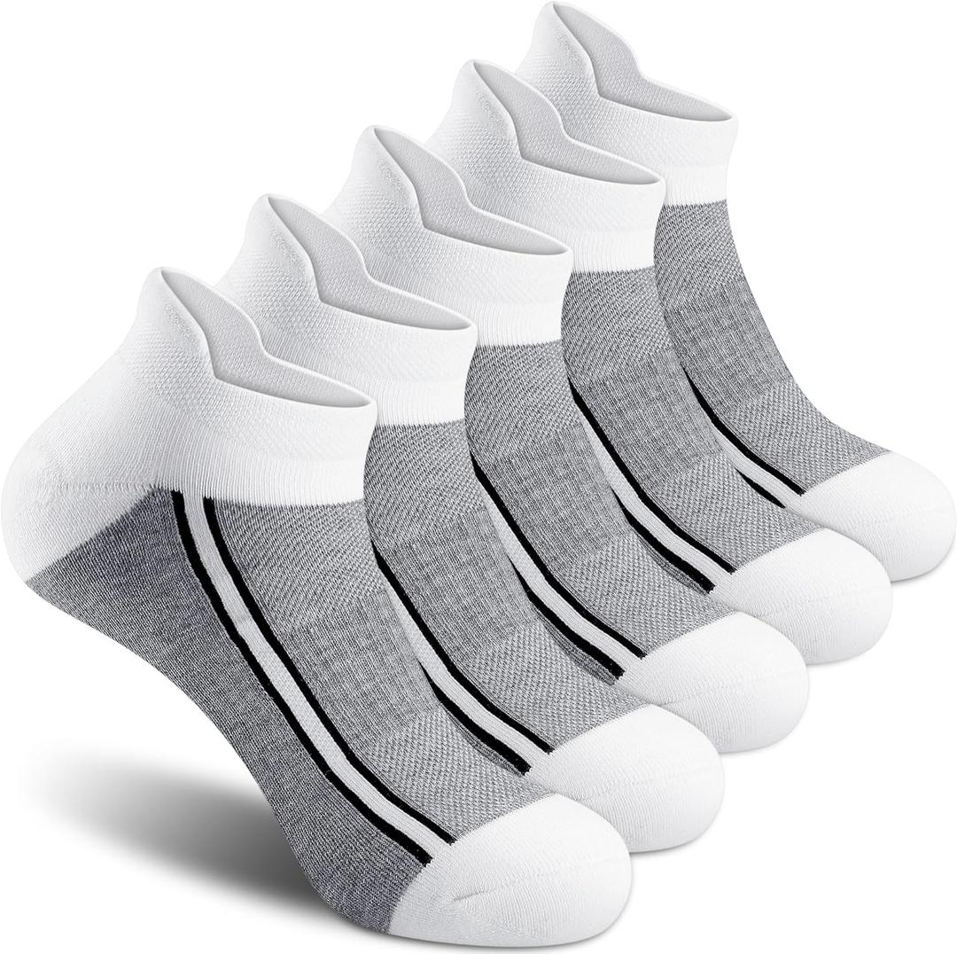 Gonii Men's Running Athletic Ankle Socks - Thick Cushioned Low Cut Socks (5 Pairs) (Gray, S)