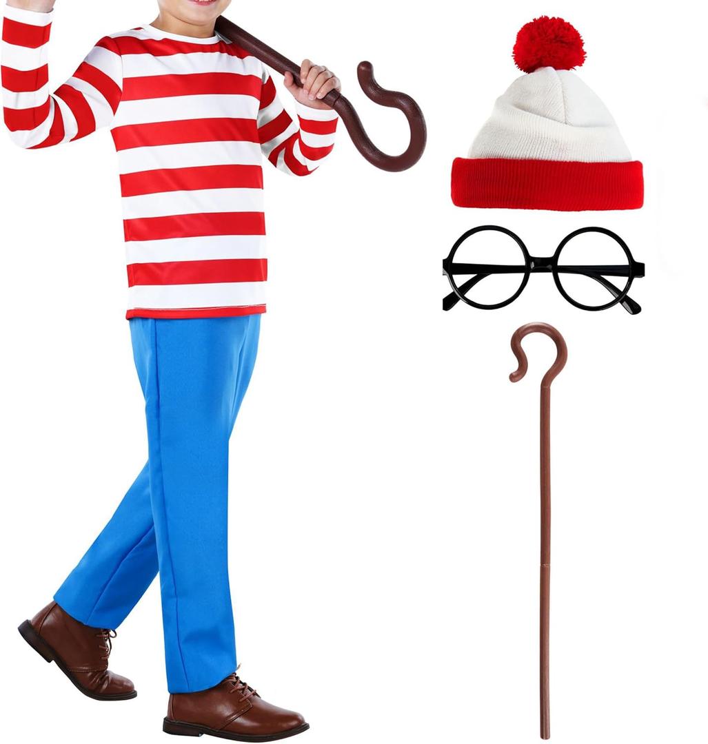 Morph Red and White Stripe Costume for Kids Book Character Outfits Halloween Costumes for Boys (Large)