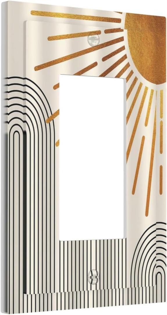 Mid Century Beige Boho Abstract Sun 1 Gang Rocker Light Switch Covers Vintage Arch Quad Single Decora Outlet Wall Plate Decorative Switchplate Faceplate GFCI for Country Bathroom Bedroom Decor (1-Gang Rocker /5 x 3 IN)