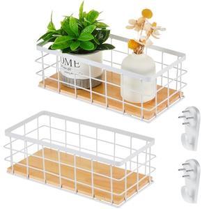2 Pcs Metal Small Wire Basket Wall Hanging Wire Basket Hang Small Bathroom Kitchen Storage Organizer Toilet Paper Mesh Storage Bin Shelf Rack with Base(White,11.42 x 5.12 x 3.94 Inches)