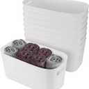 SEUNMUK 8 Pack 11x6x6 Inch Long Bathroom Vanity Plastic Organizer Storage Bin Tote with Handles, White Plastic Storage Bins for Kitchen Pantry, Bathroom, Bedroom, Laundry, Vanity Room