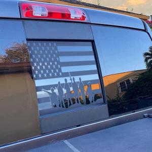 Xinghe for 2019-2026 Chevy Silverado GMC Sierra, Rear Middle Window American Flag Decals Stickers, Patriotic Flag Rear Window Decal, Matte Black USA Sticker