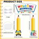 3Pcs Back to School Decorations First Day of School door Banner Welcome Back Banner Pencil Shape Hanging Porch Sign Bus book Yellow Photo Backdrop for Indoor Outdoor Classroom Party Wall Decor