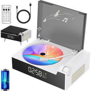 Portable CD Player for Home with Hi-Fi Dual Speakers, Bluetooth Transmitter and Receiver, FM Radio, LED Display, Timer, USB/AUX, Headphone Jack