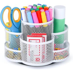Pen Holder for Desk, Rotating Pencil Holder, Cup Holder for Desk Office, Pen Organizer (Pure White)