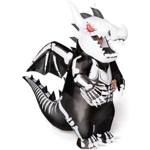 Spooktacular Creations Inflatable Costume, LED Light Eyes Dragon Skeleton Air Blow Up Costume, 3D Horns Wings for Halloween Parties (3ft11” - 4ft7”)