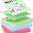 ZCZN 400 Sheets Pop-up Sticky Notes, 3 x 3 Inches, 4 Pads Assorted Color Self-Stick Notes, 100 Sheets/Pad, (Rose Red, Light Green, Yellow, Light Blue)