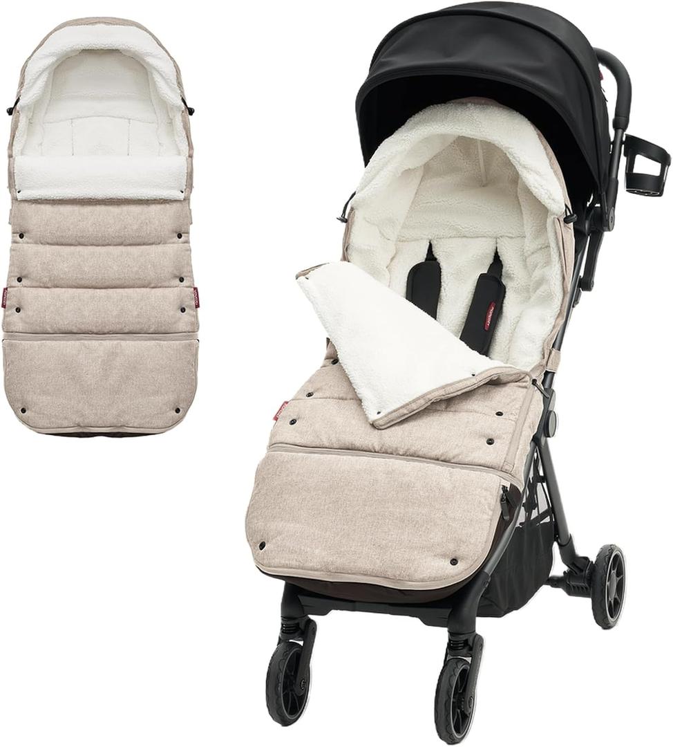 Momcozy Stroller Footmuff Universal | Easily Attaches to Most Strollers | Ultra-Plush,Weather-Proof | Deluxe Warm Stroller Bunting Bag | Extendable Stroller Cover for Winter | Adjustable Buckle (Khaki)