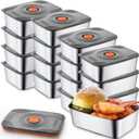 Layhit 16 Sets 34oz Stainless Steel Food Storage Containers with Lids Large Reusable Stackable Metal Container Outdoor Rectangle Fruit Lunch Box for Picnic Travel Dishwasher and Freezer Safe