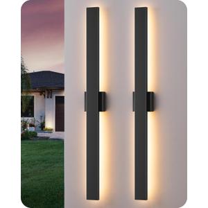 EDISHINE 2 Pack Modern Outdoor Wall Lights Dimmable, 39.3" Linear Led Exterior Wall Light, 3CCT, Iron & PC, IP65 Waterproof, Long Exterior Lighting Fixtures for Front Door, Stair, Black (39.4 IN)