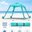 10x10 Beach Canopy with Side Wall, UPF 50+ Sun Shelter, Green | Removable side wall, UPF 50+ sun protection, easy setup, wind-resistant support, sandbags and carry bag.