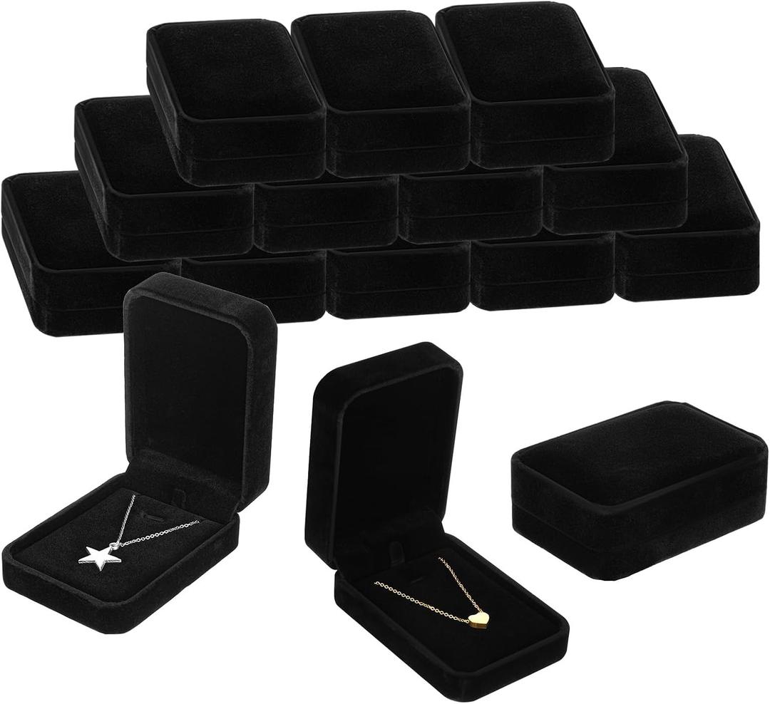12 Pcs Necklace Pendant Box Velvet Jewelry Storage Display Case Ring Earring Pendant Jewelry Boxes Pearl Necklace Holder Gift Boxes for Christmas Wedding Engagement Birthday Anniversary(Black)