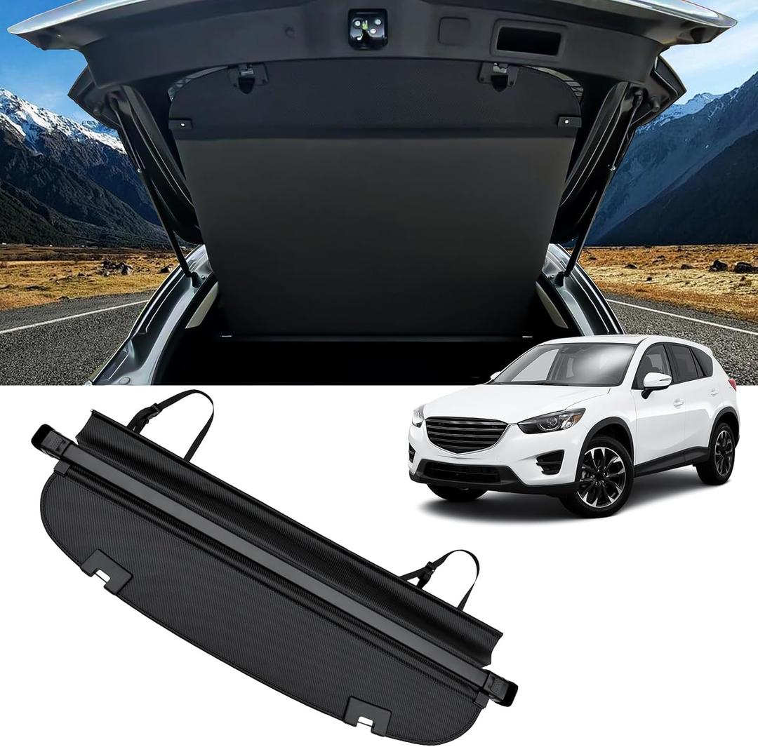 AUXKO Retractable Cargo Cover for Mazda CX-5 2025-2017, Trunk Cargo Cover Luggage Security Shade Cover for 2025 2024 2023 Mazda CX5 Shielding Shade Anti-Peeping Luggage Privacy Screen, Carbon Fiber (Black)