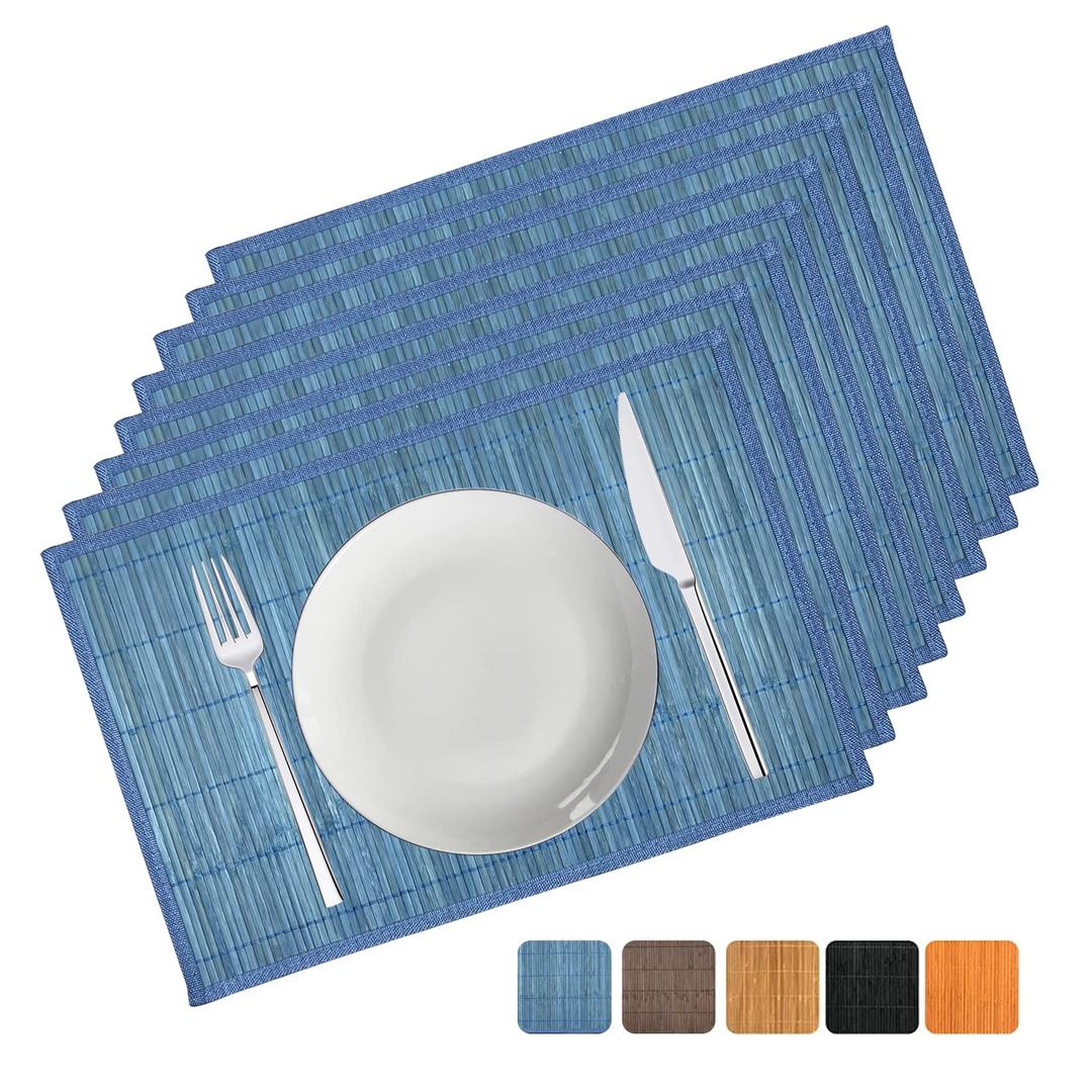 ANDSTAR Bamboo Placemats Set of 8 Non-Slip Waterproof - 12x18 Inch Reusable Table Mats for Kitchen Dining, Eco-Friendly Thick Heat Resistant Dishwasher Safe Home Decor (Green)