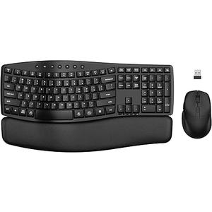Ergonomic Wireless Keyboard Mouse Combo, EDJO Bluetooth/2.4G DualMode Connection, Soft Foam Wrist Rest, Silent Typing, Waves Key Design and 3Level DPI Adjustable Wireless Mouse for Windows, Mac OS