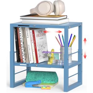 Locker Shelf Blue, Adjustable Width and Height, Metal Locker Organizer Shelf School, Stackable Locker Storage Organization, Ideal Locker Fits Standard Size School, Office, and Gym Lockers