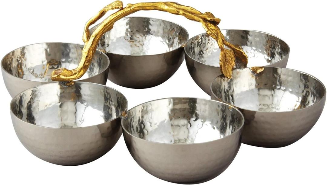 Elegance Golden Vine 6 Bowl Server, 8.75", Silver/Gold
