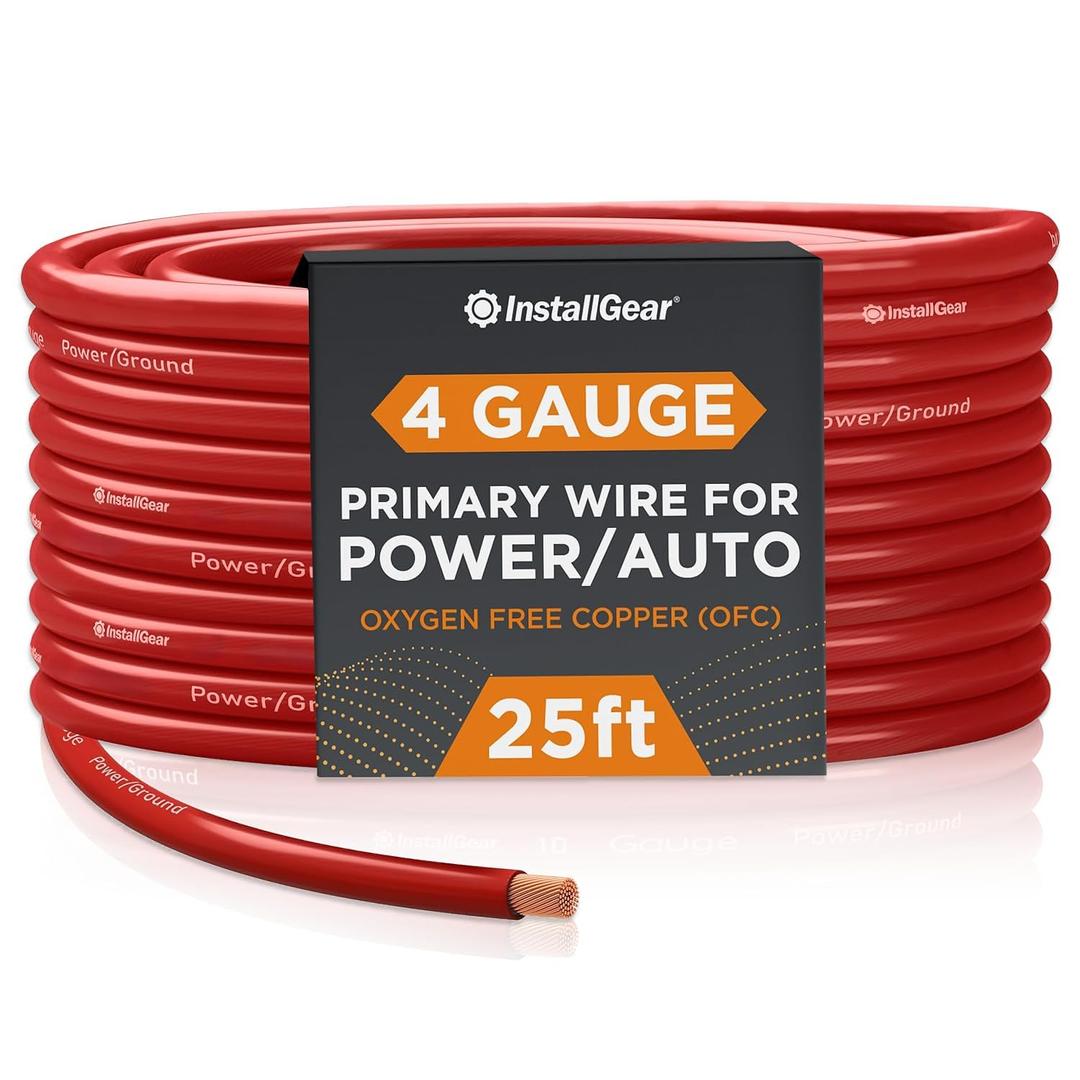 InstallGear 4 Gauge Battery Cable - 25ft Pure Copper OFC Cable, Flexible Power and Ground Wire for Car Audio, Speaker, RV Trailer, Amp, and Battery Wiring - Durable and Heat Resistant Jacket