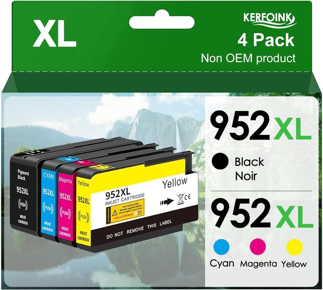 952XL Ink Cartridges Compatible for HP 952 952XL Ink Cartridges Combo Pack to use with HP OfficeJet Pro 8710 7740 8720 8715 8210 8703 8702 Printers, Black Cyan Magenta Yellow | N9K28AN