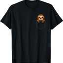 Funny Sloth Peeking in Pocket Animal Lover Men Women Kids T-Shirt, Black, Large