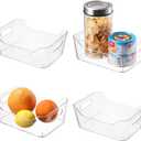 4 Pack Plastic Clear Storage Bins, Refrigerator Organizer Bins with Handle, Kitchen Cabinet Organizer, Stackable Pantry Organization, Perfect for Fridge,Closet Organization (Small)