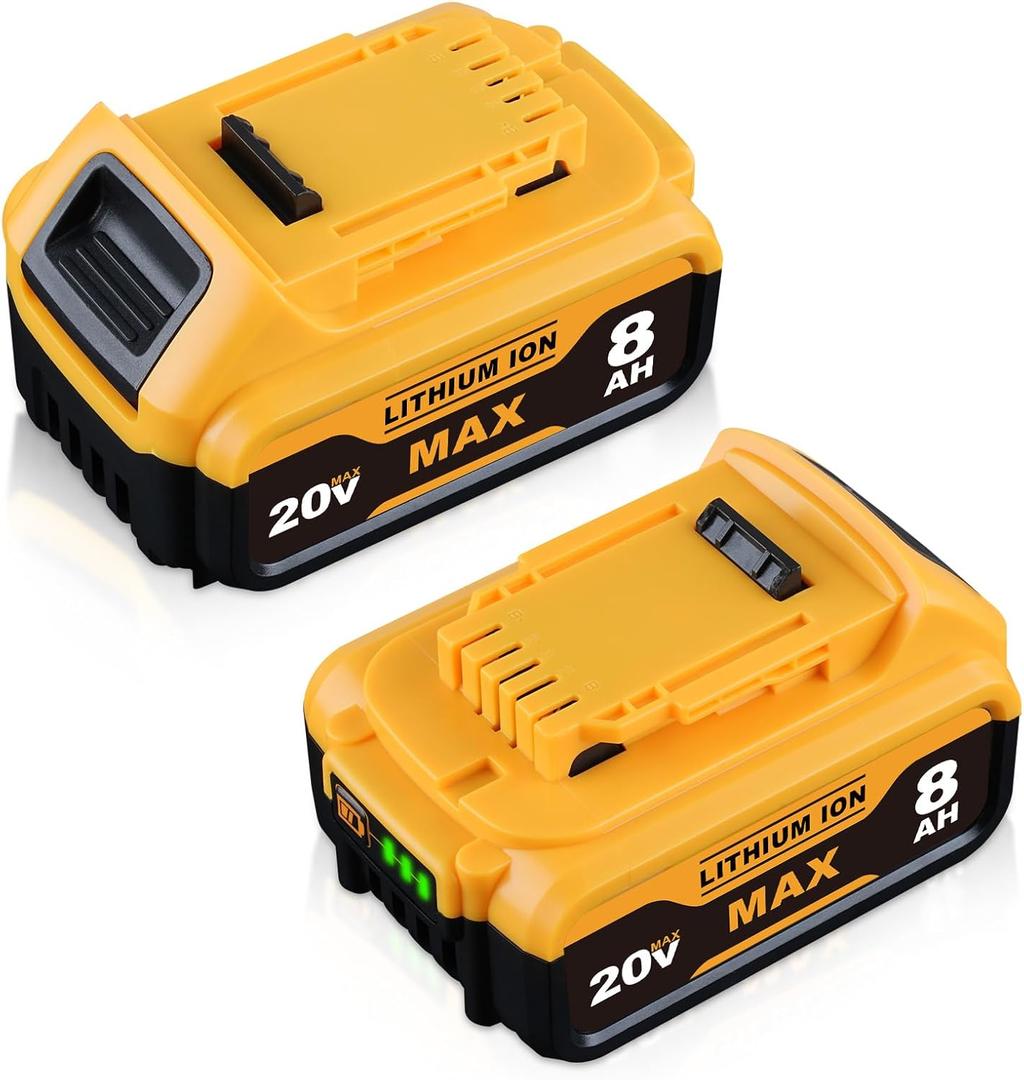 DCB200 8.0Ah 2Pack Replacement for DeWalt 20V Max Battery with LED Indicator, Compatible with DeWalt 20V Cordless Power Tools and Charger
