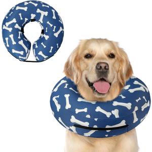 Supet Inflatable Dog Cone Collar Alternative After Surgery, Dog Neck Donut Collar Recovery E Collar, Soft Dog Cone for Small Medium Large Dogs (L+(Neck 12"-16"), T Bone Navy)