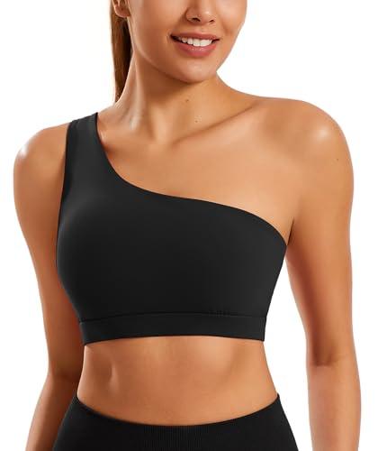 Smooth Sports Bras for Women One Shoulder Low Impact Asymmetrical Workout Tops Padded Yoga Right Shoulder Strap Bra Black S