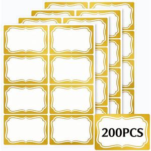 Gold Name Tag Stickers 200 PCS, 2" x 3" Blank Adhesive Labels with Elegant Gold Border, Writable Sticker Labels for Classroom, School, Office Organization, File Folders, Storage, Meetings & Events