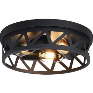 13 inch Black Flush Mount Ceiling Light Fixture,3-Light Light Fixtures Ceiling Mount for Hallway,Hall,Kitchen,Farmhouse (1 Pack)