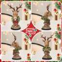Christmas Reindeer Head Statues, Deer Head with Wreath, Reindeer Christmas Table Decoration for Home Indoor Resin Xmas Deer Figurine Winter Holiday New Year Gift for Woman
