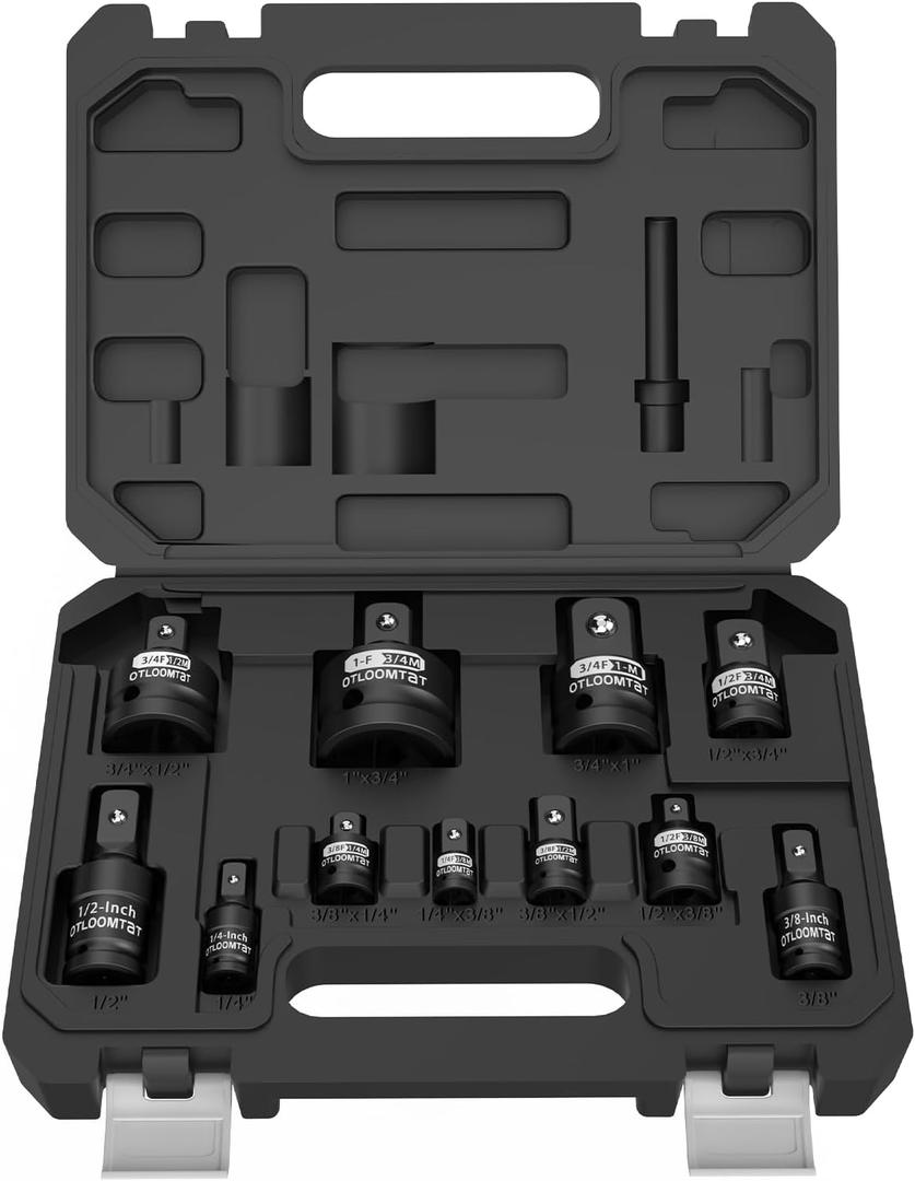 11PCS Impact Socket Adapter Set and Reducer Set & Swivel Socket, 1/4" 3/8" 1/2" 3/4" Drive Sizes with Durable Case for Impact Driver Conversions, 1/4 3/8 1/2 Universal Joint Sockets