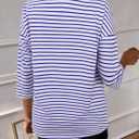 LilyCoco 3/4 Length Sleeve Womens Tops Boat Neck Striped Shirt Long Cotton Tshirts Blue Large (L)