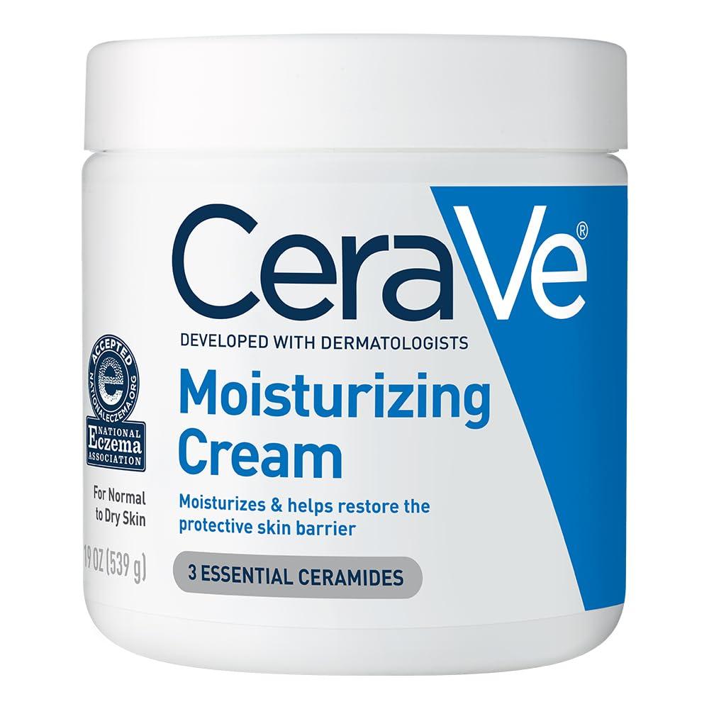 CeraVe Moisturizing Cream, Body and Face Moisturizer for Dry Skin, Body Cream with Hyaluronic Acid and Ceramides, Daily Moisturizer, OilFree, Fragrance Free, NonComedogenic, 19 Ounce
