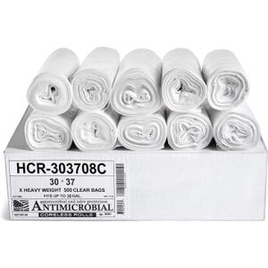 Aluf Plastics High Density Trash Bags, 30 Gallon, 500 Count, 8 Micron (eq), 30" x 37", Clear, for Bathroom, Office, Industrial, Commercial, Janitorial, Municipal, Recycling