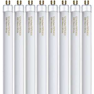 Konideke 8 Pack F8T5/WW Fluorescent Bulbs Warm White 3000K, 12 inch Under Cabinet Light Bulb, T5 8 Watt Fluorescent Tube Soft White, G5 Mini Bi 460 Lumens No Dimmable