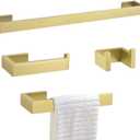 TNOMS Light Gold Towel Bar Set 4 Pieces Bathroom Hardware Set Wall Mounted Stainless Steel,Towel Bar+Towel Holder+Towel Hook+Toilet Paper Holder,23.6 inch