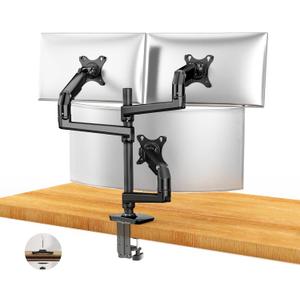 Triple Monitor Mount, Holds Screens up to 40 Inches and 25 lbs, Fully Adjustable 3 Monitor Desk Mount with C-Clamp and Grommet Base, Aluminum, Black