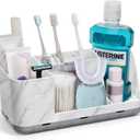 Bathroom Organizers and Storage, 8 Slots Detachable Toothbrush Holders for Bathrooms, Anti-Slip Bathroom Countertop Organizer with Drainage Hole Vanity Storage (Marble)