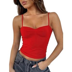 ForeFair Women Y2K Sweetheart Neck Sleeveless Crop Tank Tops Backless Spaghetti Strap Pleated Bustier Camis Going Out Top, Small
