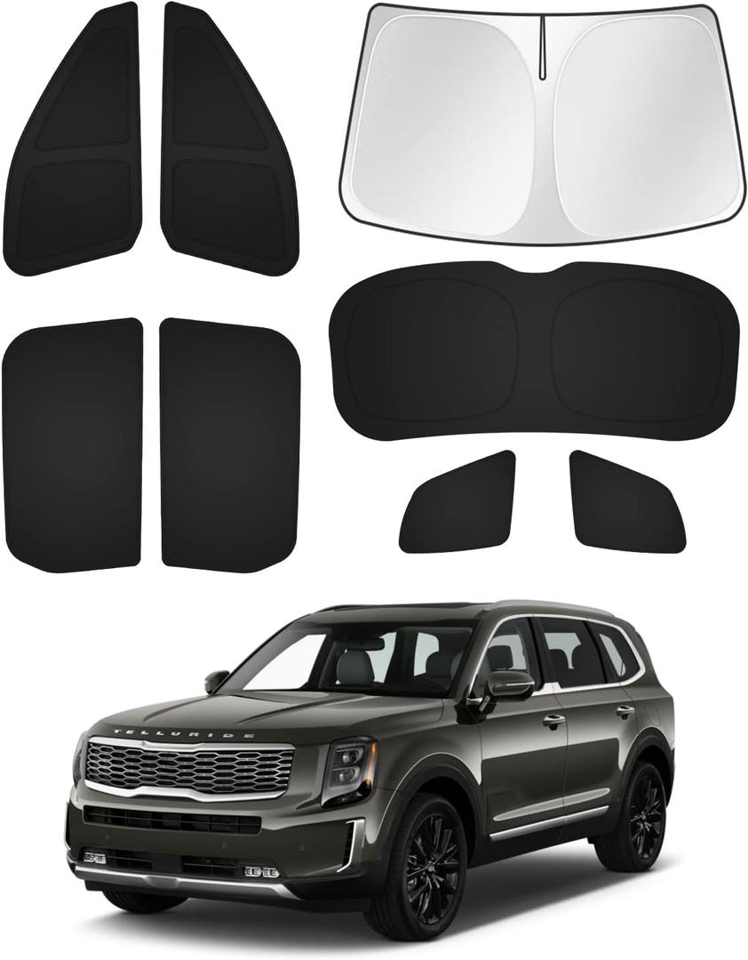 Windshield Sun Shade for 2020-2025 2026 Kia Telluride Accessories Sunshade Side Rear Window Shade Cover Window Sun Visor Shield Privacy Protection Keep Vehicle Cool Black 8PCS