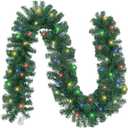9ft Prelit Lighted Christmas Garland, Battery Operated Colored Lights Timer, Lighted Christmas Decoration for Indoor Holiday Door Home Mantel Fireplace Stairs Decor