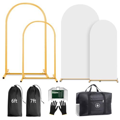Arch Backdrop Stand and Cover Set (7.2ft,6ft) Birthday Party Wedding Ceremony Bridal Baby Shower Event Decor Gender Reveal (White, 7.2Ft+6Ft)