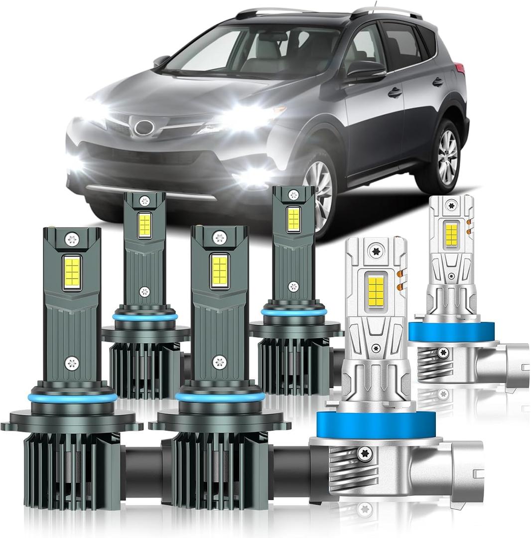 Compatible with Toyota RAV4 2013-2015 Fog Bulbs, High&Low Beam Fog Light Bulbs Combo, 800% Super Bright 6000K Cool White, Plug and Play, Pack of 6