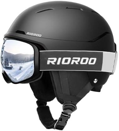 RIOROO Ski Helmet and Goggles Set, Snowboard Helmet Goggles for Men Women & Youth, Shockproof Snow Helmet Anti Fog OTG Snow Goggles for Skiing Snowboarding, Small