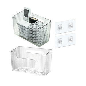 Set Of 2 Storage Organizer Bins Wall Mounted Shower Basket, Shower Caddy Stackable Clear Plastic Makeup Organizer Adhesive Hanging Bin for Bathroom, Kitchen, Cabinet, Pantry, BPA Free, Clear
