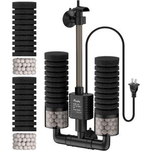 Pawfly Aquarium Sponge Filter, 70 GPH Fish Tank Filter, 3 W Submersible Small Aquarium Filter with Water Pump, Double Foams & Ceramic Balls, Quiet Bio Sponge Filter for 10-40 Gallon Tanks